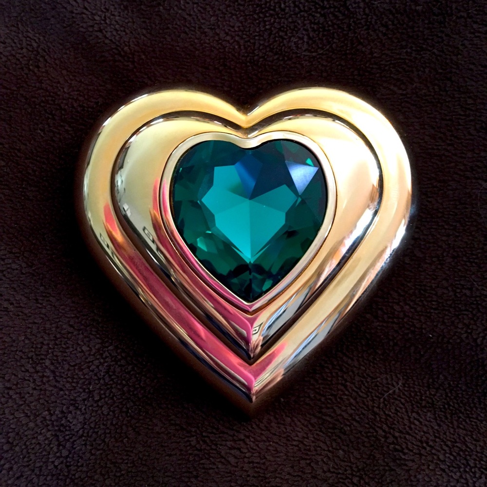 Yves Saint Laurent YSL Green Jewel Heart Powder Compact by Robert Goossens 1980s